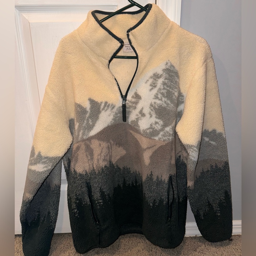 Cotton On Men's Cream and Gray Zip Up Sweater - Picture 2 of 4